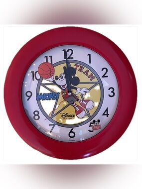 Vintage Disney Mickey Mouse Red Basketball Clock